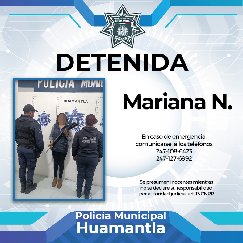 Policía de Huamantla detiene a mujer que portaba artefacto con características de arma de fuego